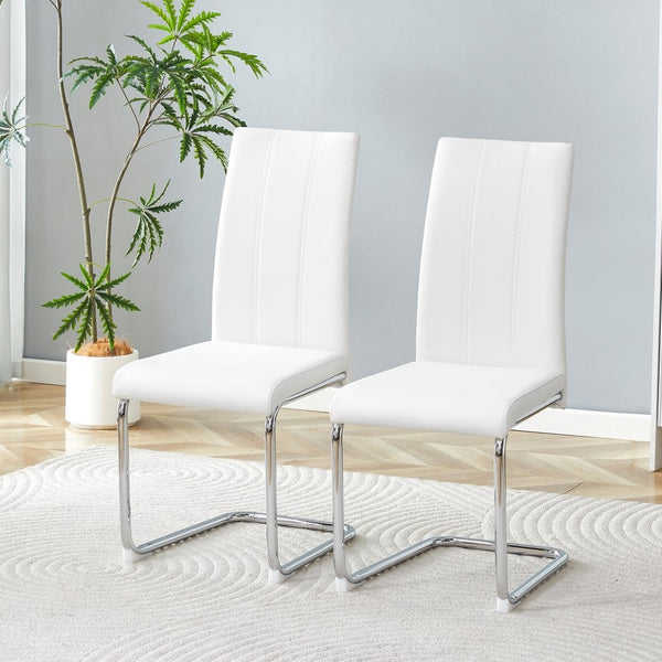 English Elm 4-pack Pu High-back Dining Chairs with Powder-coated Metal Legs for Modern Kitchens White W3875P372869