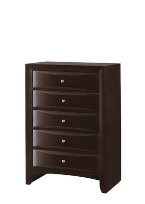 English Elm 1 Piece Contemporary 5 Drawer Chest Brown Finish Solid Wood Wooden Bedroom Furniture