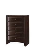 English Elm 1 Piece Contemporary 5 Drawer Chest Brown Finish Solid Wood Wooden Bedroom Furniture