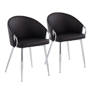 English Elm Claire Contemporary Glam Chair Set Of 2 - Chrome Frame & Black Faux Leather For Modern Elegance B202S01349