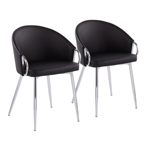 English Elm Claire Contemporary Glam Chair Set Of 2 - Chrome Frame & Black Faux Leather For Modern Elegance B202S01349