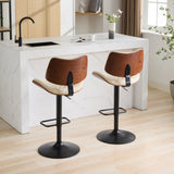 English Elm Walnut Bentwood Bar Stools Mid Century Modern Adjustable Counter Height Black Leather Upholstered 360°Swivel Bar Chairs For Kitchen Island/Dining Room/Cafe, 1 Chair/1Carton,Beige