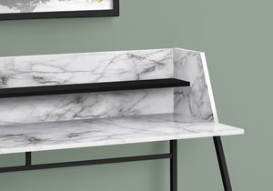 English Elm Computer Desk With Marble Look Surface, Black Metal Frame, Compact Storage For Home Office Use B2710P219835
