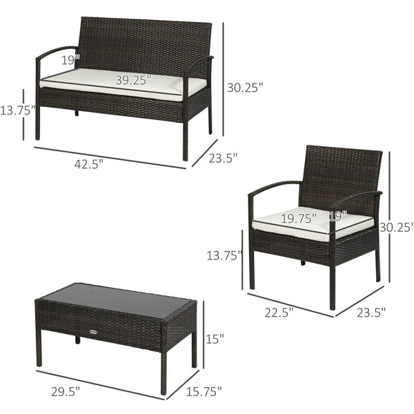 English Elm Loveseat Outdoor 4 Piece Pe Wicker Conversation Set with Tempered Glass Table T3971P385797