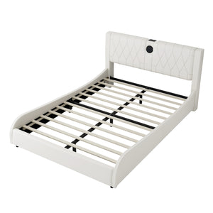 English Elm Queen Luxurious Faux Leather Platform Bed with Thick Headboard, Bluetooth Speakers & RGB Ambience Lights White 62.6 L x 19.69 W x 12.99 H N701P241047C