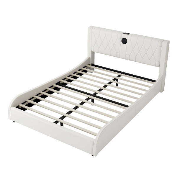 English Elm Queen Luxurious Faux Leather Platform Bed with Thick Headboard, Bluetooth Speakers & RGB Ambience Lights White 62.6 L x 19.69 W x 12.99 H N701P241047C