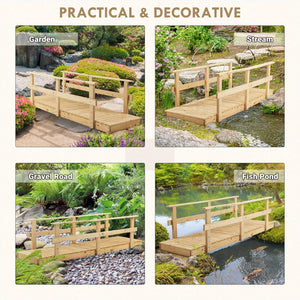 English Elm Outsunny 7' Handcrafted Wooden Garden Bridge With Safety Rails - Perfect For Ponds And Streams W2225P174534-GIGA