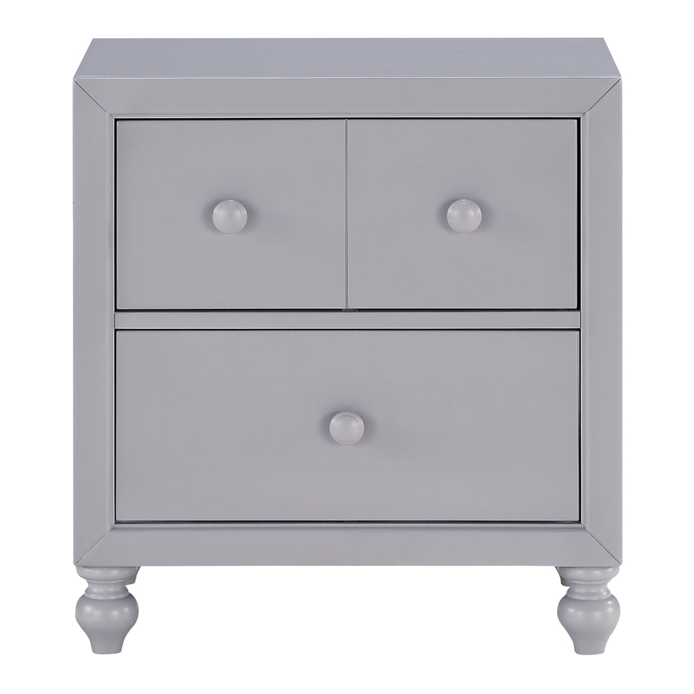 English Elm Transitional Gray Nightstand with Turned Feet & Wood Knobs, 2 Drawers Farmhouse Modern Bedroom B011P294629