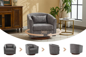 English Elm Swivel Teddy Barrel Chair with 360° Rotation, Plush Upholstered Bucket Seat, Solid Wood Frame Grey W2606P187691