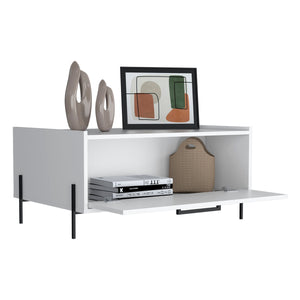 English Elm Shan Minimalistic 15.6" Coffee Table with Pull-Down Cabinet and Open Shelf, Modern Compact Storage White 18.3 L x 60 W x 7 H B070P254758