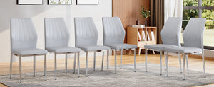English Elm Set of 6 ergonomic dining chairs with shell-pattern back, 37" height, breathable tech fabric, sturdy metal legs and adjustable anti-slip feet for stable, comfortable seating during meals Light Gray,Silver W1151P359602