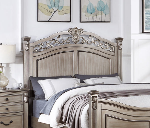 English Elm Formal Traditional Antique Silver California King Bedframe With Elegant Headboard & Footboard Design B011S00954