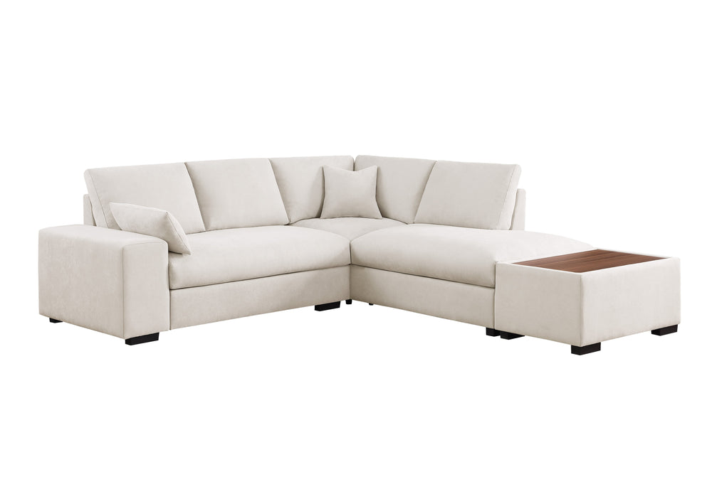 English Elm Joshua Upholstered Woven Fabric Sectional Sofa with Right-Facing Chaise, Ottoman Table Top & Pillows Beige B061S00841