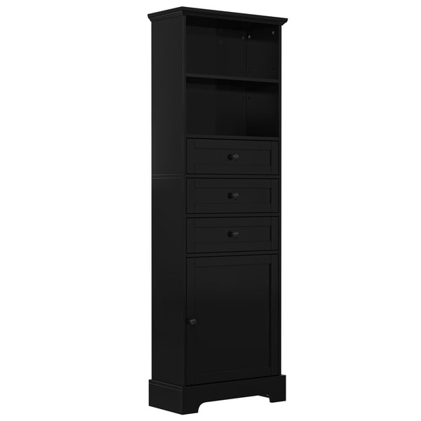 English Elm Black Tall Storage Cabinet with 3 Drawers, Adjustable Shelves, Anti-Tip, MDF Painted Finish for Office Bath WF323347AAB