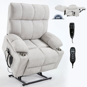 English Elm Dual Motor Power Lift Recliner with Massage Heat and Leatherair Upholstery for Living Room Beige W3224P295282