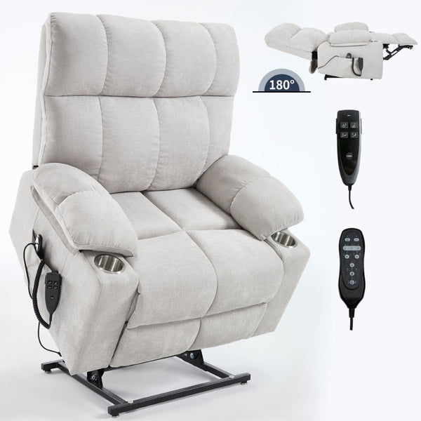 English Elm Dual Motor Power Lift Recliner with Massage Heat and Leatherair Upholstery for Living Room Beige W3224P295282