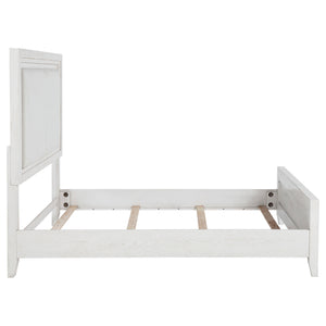 English Elm Inverness Distressed White Queen Bed with Padded Upholstered Headboard, Cottage Farmhouse Charm and Cozy Design B062S01343