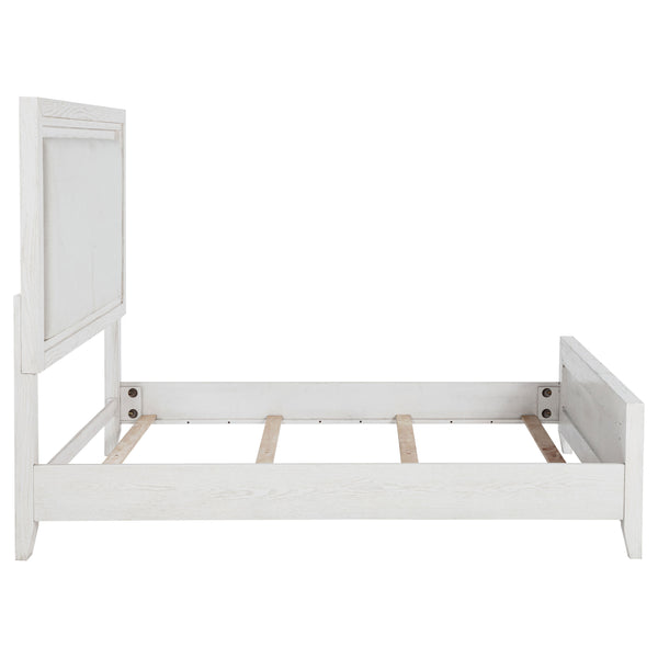 English Elm Inverness Distressed White Queen Bed with Padded Upholstered Headboard, Cottage Farmhouse Charm and Cozy Design B062S01343