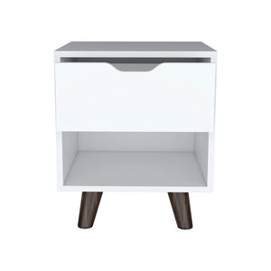 English Elm Modern Nightstand With Stylish Wooden Legs, Spacious Drawer & Open Shelf For Organized Living B097132941