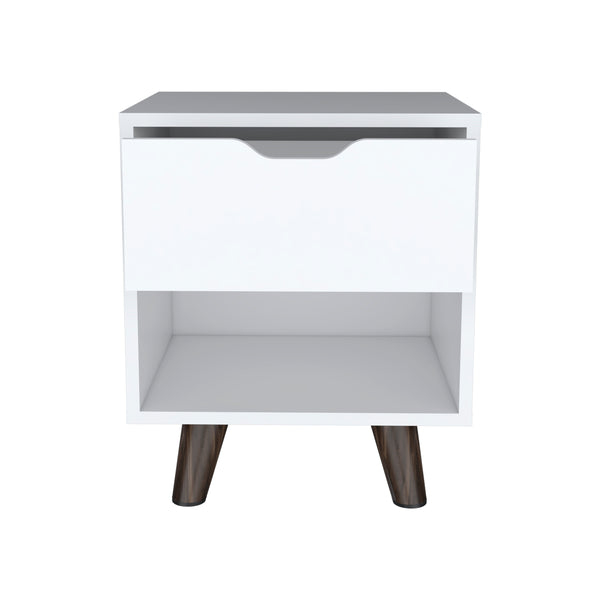 English Elm Modern Nightstand With Stylish Wooden Legs, Spacious Drawer & Open Shelf For Organized Living B097132941