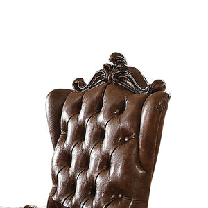 English Elm Light Brown Tufted Arm Chair Set of 2 with High Back, Winged Sides, Nailhead Trim & Cabriole Legs B062P209287