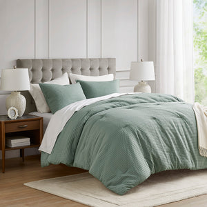 JLA Home Comfort Spaces - Waffle Plush Comforter Set with Breathable Waffle Weave Texture for Year-Round Warmth and Durability Sage Green AM10-0014