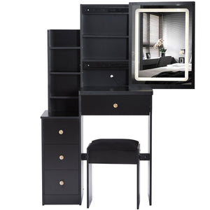 English Elm 29.2" Compact Vanity Set With Led Mirror, Cushioned Stool & Ample Storage For Small Spaces W936P202365
