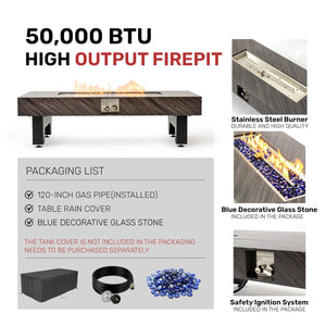 English Elm 54_inch Iron Fire Pit Table Stone Finish with Stainless Burner, Propane Powered, Spacious Patio Centerpiece Black W3131P277181