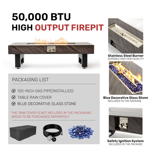 English Elm 54_inch Iron Fire Pit Table Stone Finish with Stainless Burner, Propane Powered, Spacious Patio Centerpiece Black W3131P277181