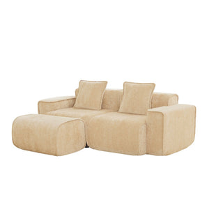 English Elm Streamlined Velvet Modular L-shape Sectional Sofa with Cloud Foam and French Piping Light Camel W3041S00350
