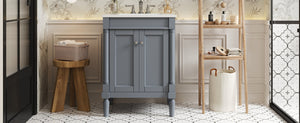 English Elm 24'' Modern Bathroom Vanity with Ceramic Basin, Solid Wood Frame, Soft-Close Doors, Ample Storage Grey N710P190503E