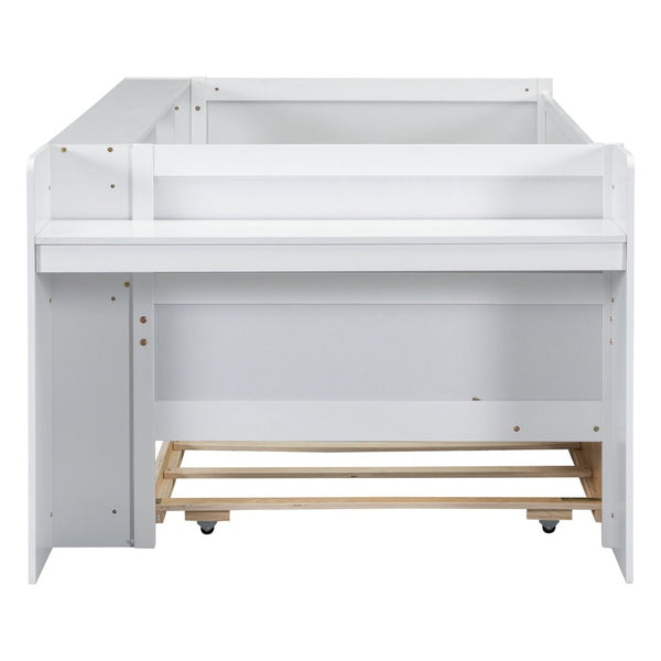 English Elm Multi-functional Twin Daybed with Trundle Desk Usb Charging Pine Wood Storage GX000462AAK
