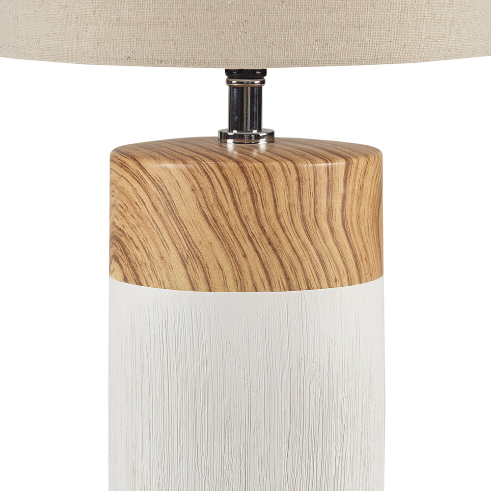 JLA Home 510 Design - Textured Ceramic Table Lamp with Two-Tone Wood-Grain Base & Drum Shade for Warm Ambient Light, Modern Bedroom Accent 5DS153-0036