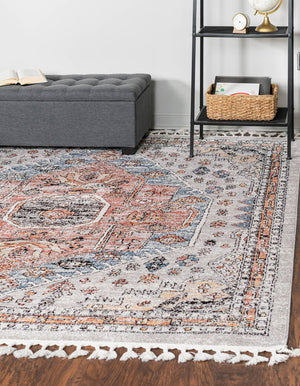 Unique Loom Aramis Victor Machine Made Tribal Rug Gray, Black/Ivory/Rust Red/Terracotta/Light Blue 12' 0" x 12' 2"