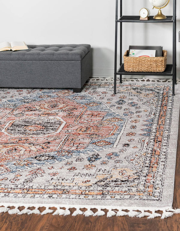 Unique Loom Aramis Victor Machine Made Tribal Rug Gray, Black/Ivory/Rust Red/Terracotta/Light Blue 12' 0" x 12' 2"