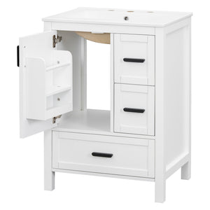 English Elm Modern 24 Inch Bathroom Vanity Solid Wood Cabinet with Ceramic Sink and Soft Close Storage White N729P292859K