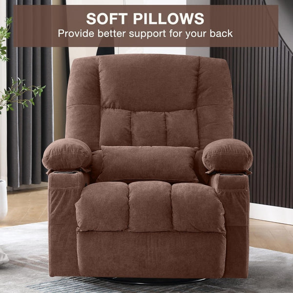 English Elm Massage Swivel Rocker Recliner with Heat Lumbar Relief and Usb Port for Living Room Brown W1521P478288