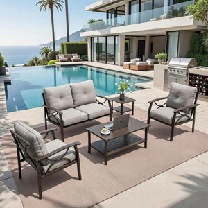 English Elm 5-piece Outdoor Steel Conversation Set with Thick Foam Cushions for Patio or Deck Gray B082S00127