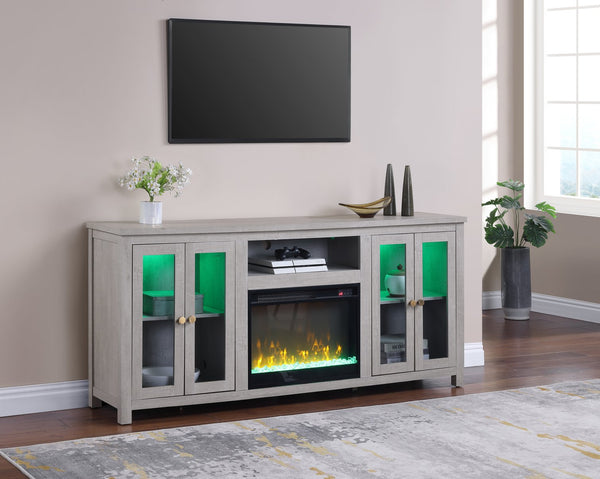 English Elm Ellington 74" TV Stand Console with Realistic Electric Fireplace, Heater, LED Ambiance, Storage B061P296416