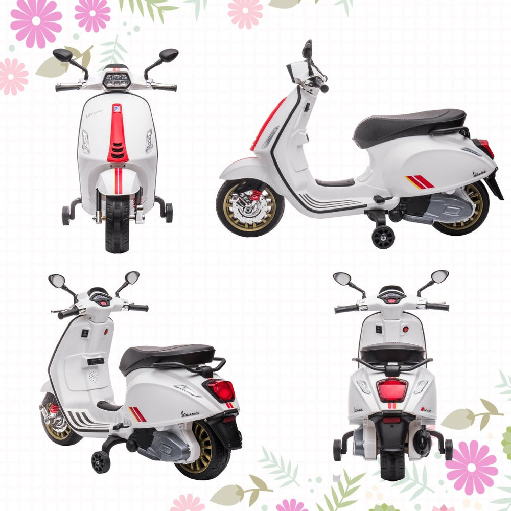 English Elm Qaba Vespa Licensed Retro Ride on Electric Motorbike for Toddlers with Fm Radio White W2225P229330
