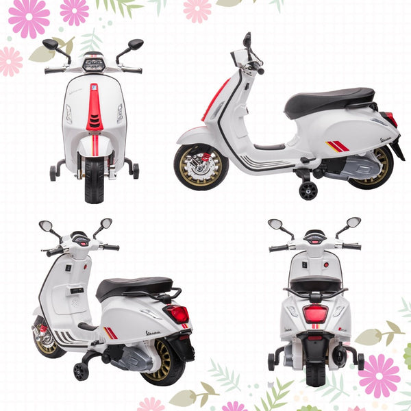 English Elm Qaba Vespa Licensed Retro Ride on Electric Motorbike for Toddlers with Fm Radio White W2225P229330