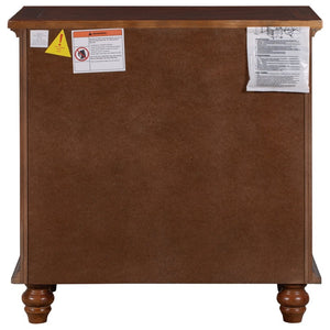 English Elm U_style Minimalist 3 Drawer Nightstand with Pull Out Tray Rubberwood Legs Bedroom Storage Brown WF319367AAD