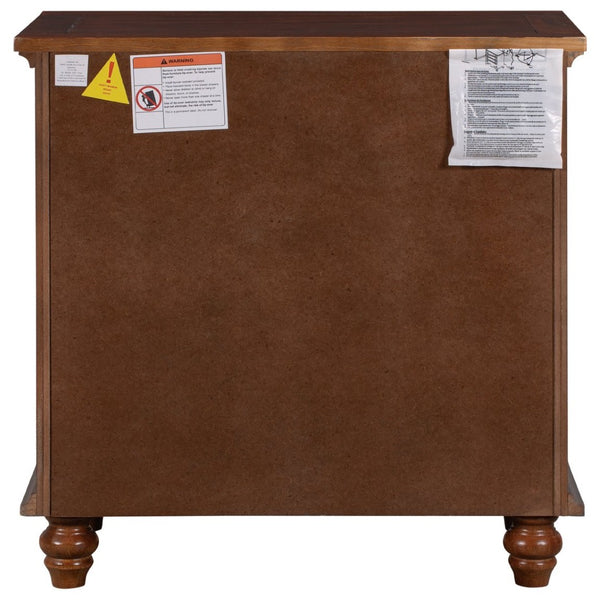 English Elm U_style Minimalist 3 Drawer Nightstand with Pull Out Tray Rubberwood Legs Bedroom Storage Brown WF319367AAD
