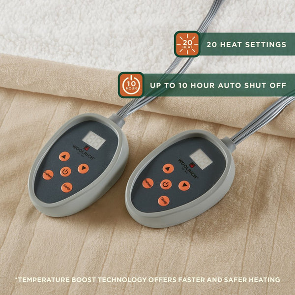 JLA Home Woolrich - Blanket Woolrich heated with Secure Comfort Technology, dual-sided plush, 20-temp control, 5-yr warranty Tan WR54-1750