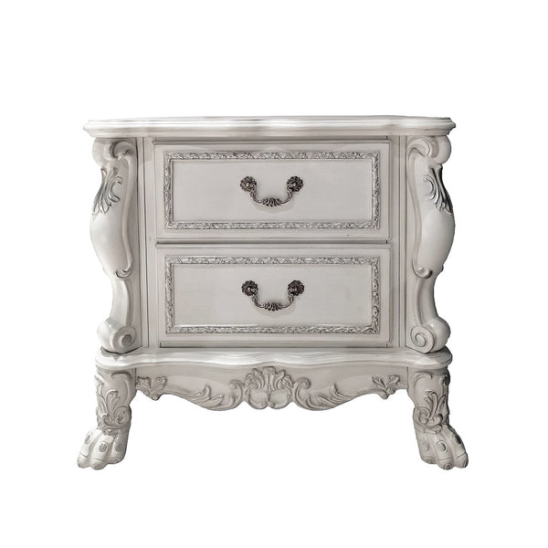 English Elm 2-Drawer Poplar Wood Nightstand Bone White Finish — Hand-Rubbed Layers, Carved Details, Ample Storage for Master Bedroom B016P261565