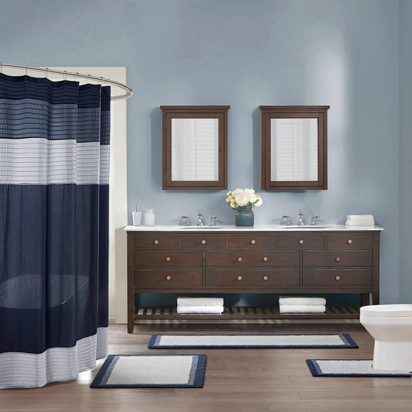 JLA Home Madison Park - Cotton Plush Tufted Bath Rug — Absorbent 100% Cotton, Machine Washable, Skid-Resistant Neutral Accent Navy MP72-6205