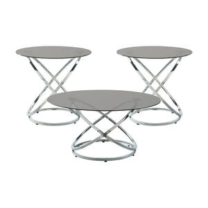 English Elm Modern Marion 3-Piece Occasional Table Set with Tempered Black Glass, Chrome Intersecting Metal Base, Stylish Living Room Accent B011P297657