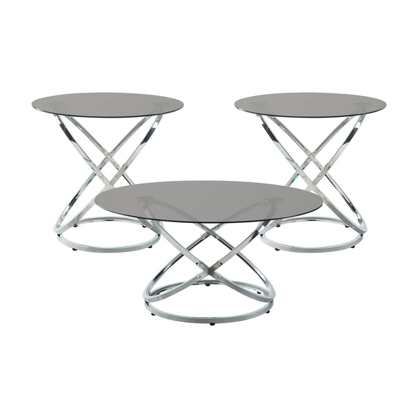 English Elm Modern Marion 3-Piece Occasional Table Set with Tempered Black Glass, Chrome Intersecting Metal Base, Stylish Living Room Accent B011P297657
