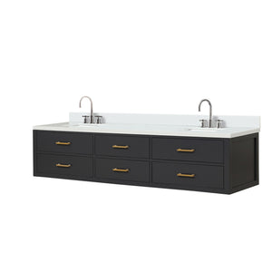 English Elm Black Double Bath Vanity With White Quartz Top, Chrome Faucets & Soft-Close Drawers - 84" W B2731P258143