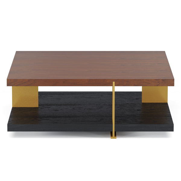 English Elm Classica Rectangle Wood Coffee Table – Elegant Walnut Finish With Stylish Black Metal Frame Design B341P321157